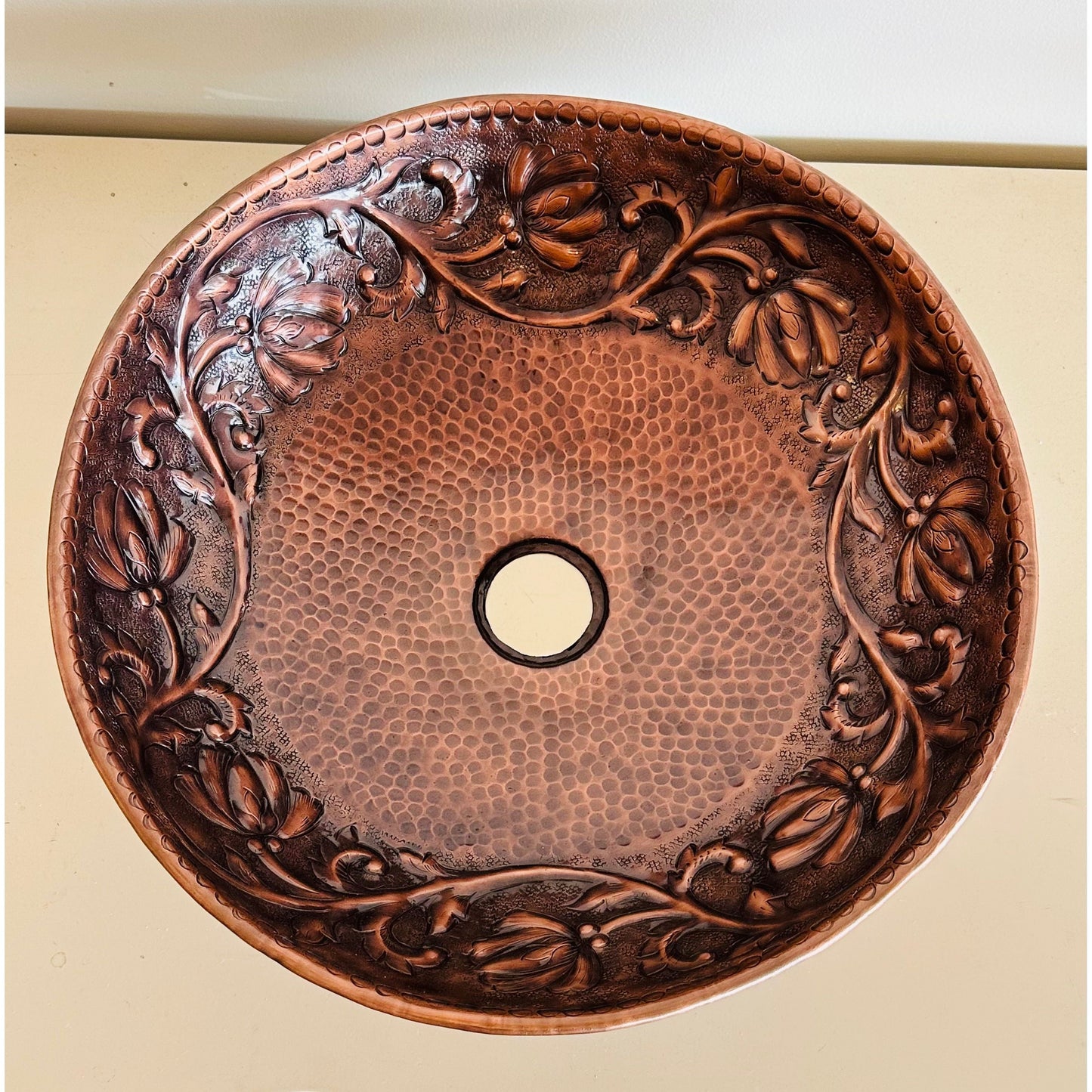 Floral Round Copper Bowl
