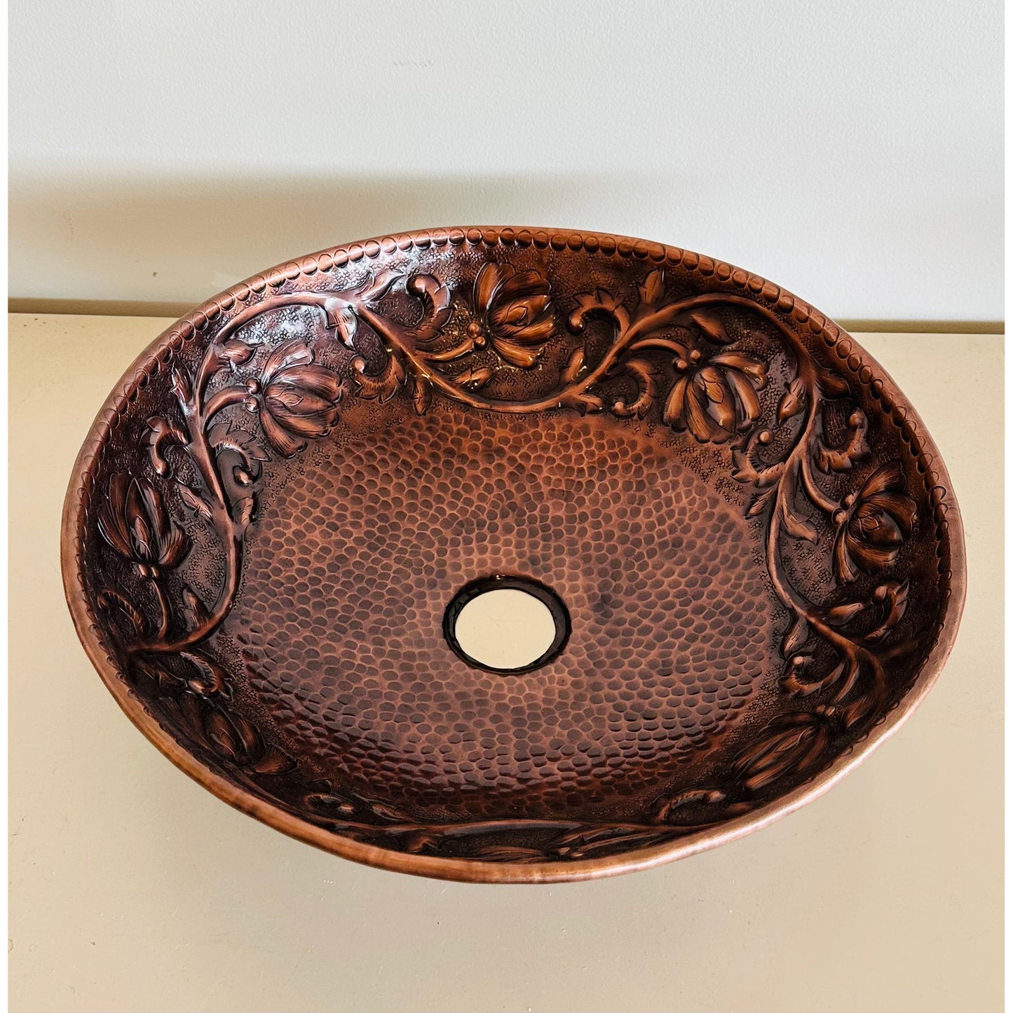 Floral Round Copper Bowl