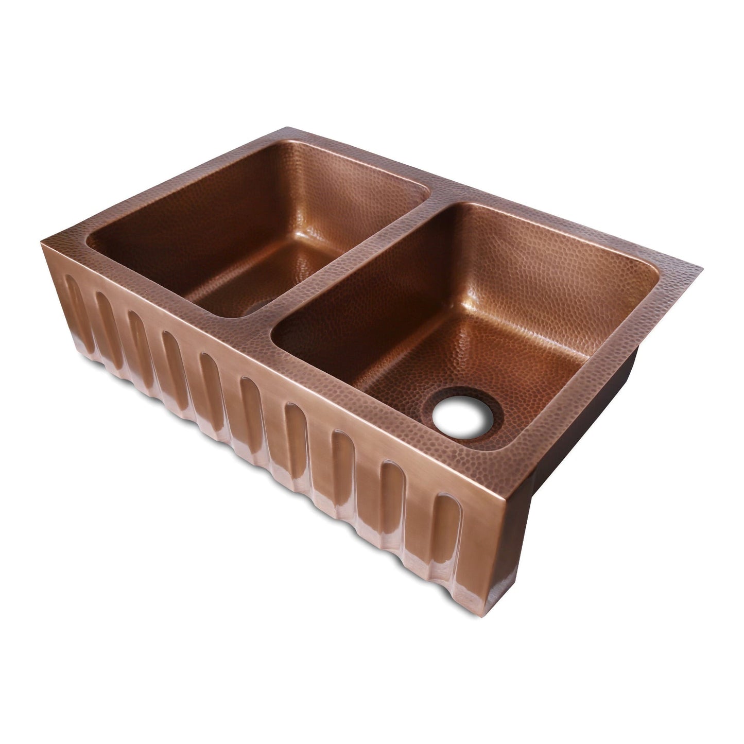 Copper Fluted Double Bowl Sink