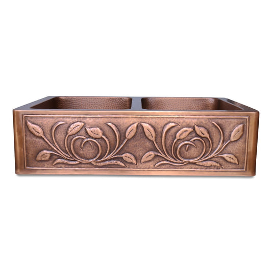 Copper Petal Front Double Bowl Farmhouse Sink