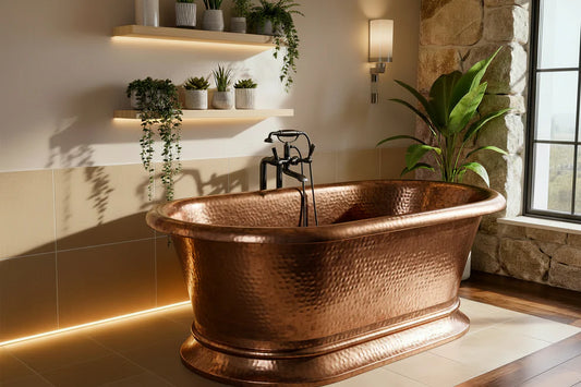 Pedestal Antique Copper Low Lying Bath (Plain or Hammered)