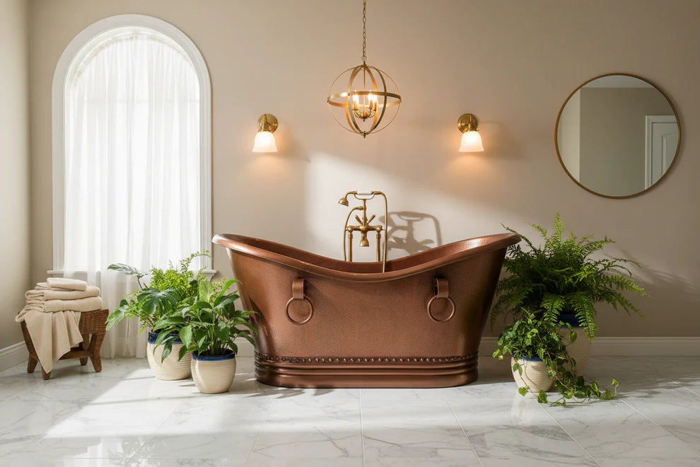 Aged Copper Double Ended Bath With Handles