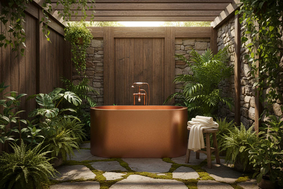 Antique Copper Hammered Double Wall Oval Japanese Soaking Tub (2 SEATS)