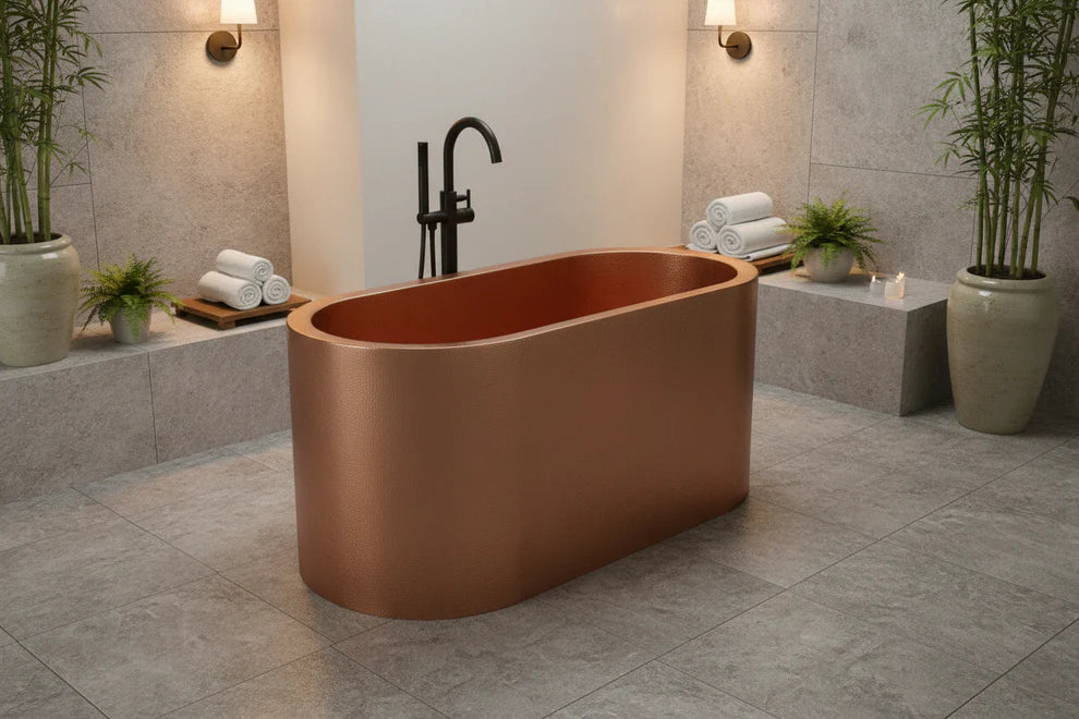 Antique Copper Hammered Double Wall Oval Japanese Soaking Tub (2 SEATS)