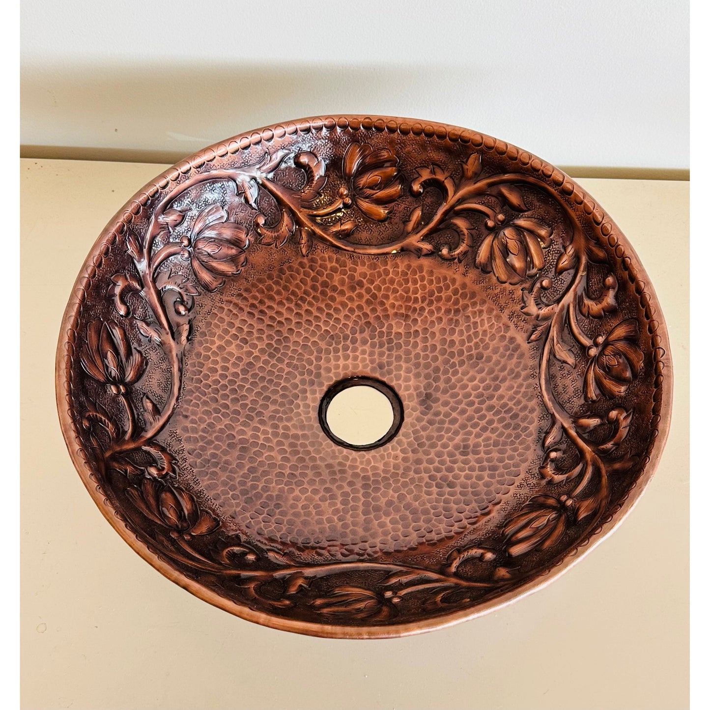 Floral Round Copper Bowl