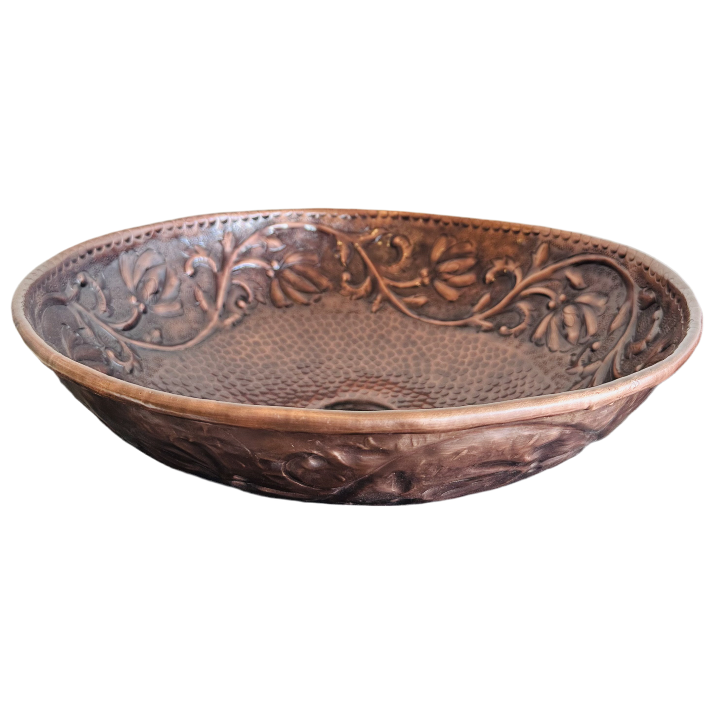 Floral Round Copper Bowl