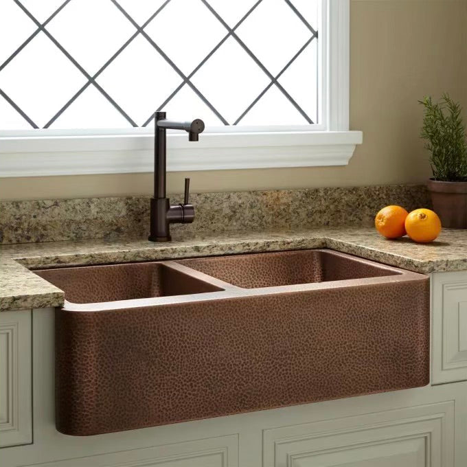 Copper Hammered Double Bowl Sink