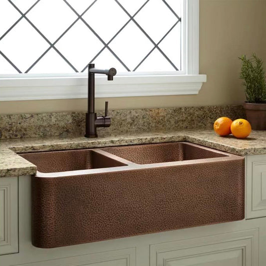 Copper Hammered Double Bowl Sink