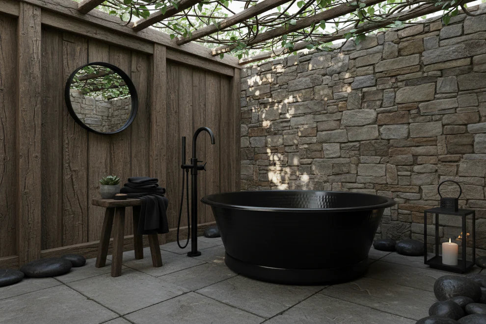 Copper Black Hammered Round Bath