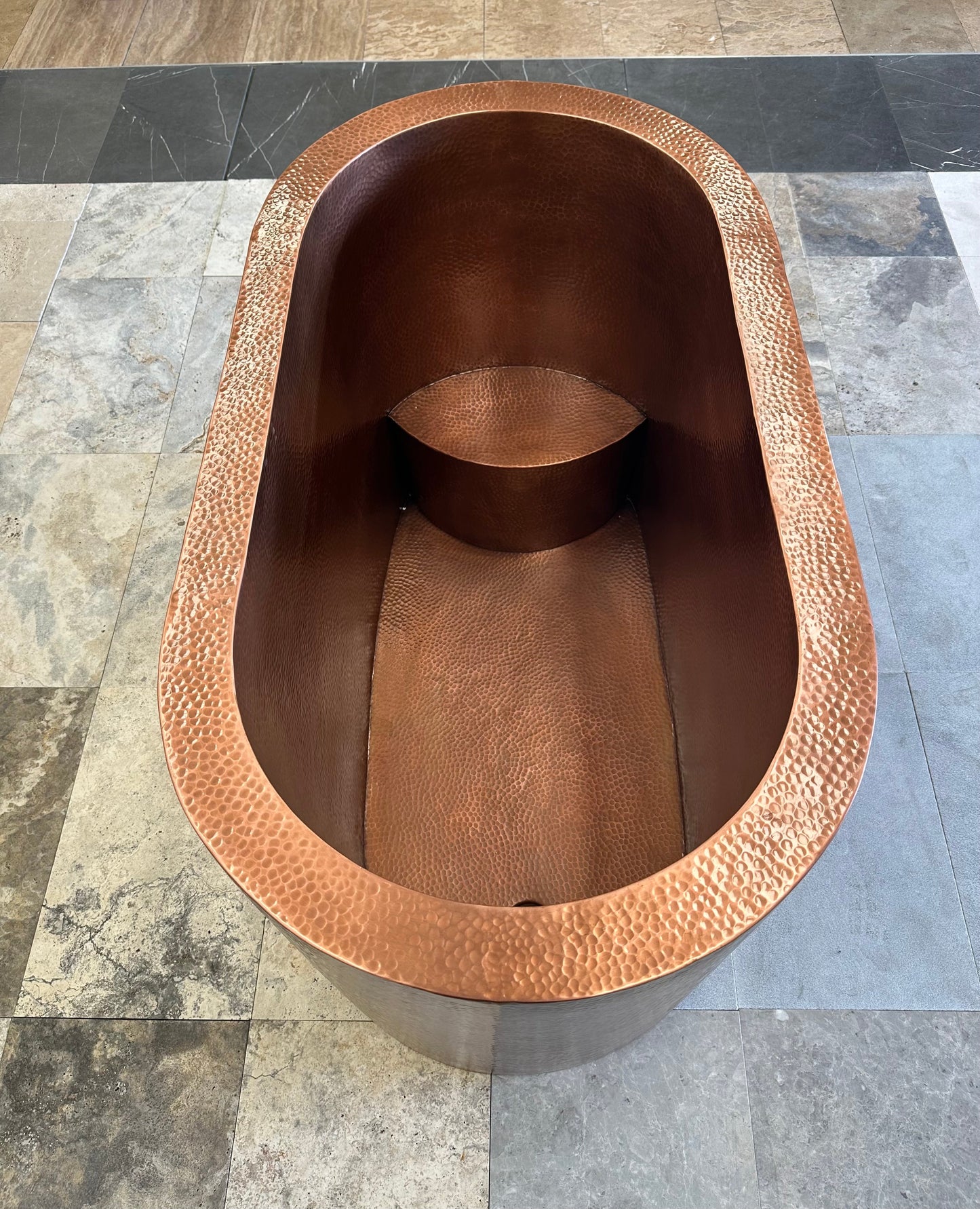 Antique Copper Hammered Double Wall Oval Japanese Soaking Tub