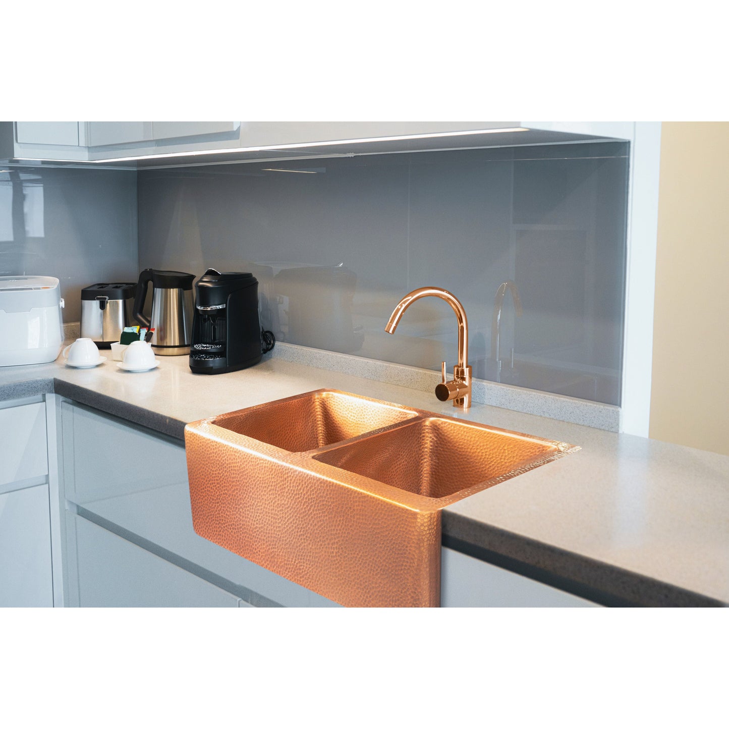 Copper Hammered Double Bowl Sink