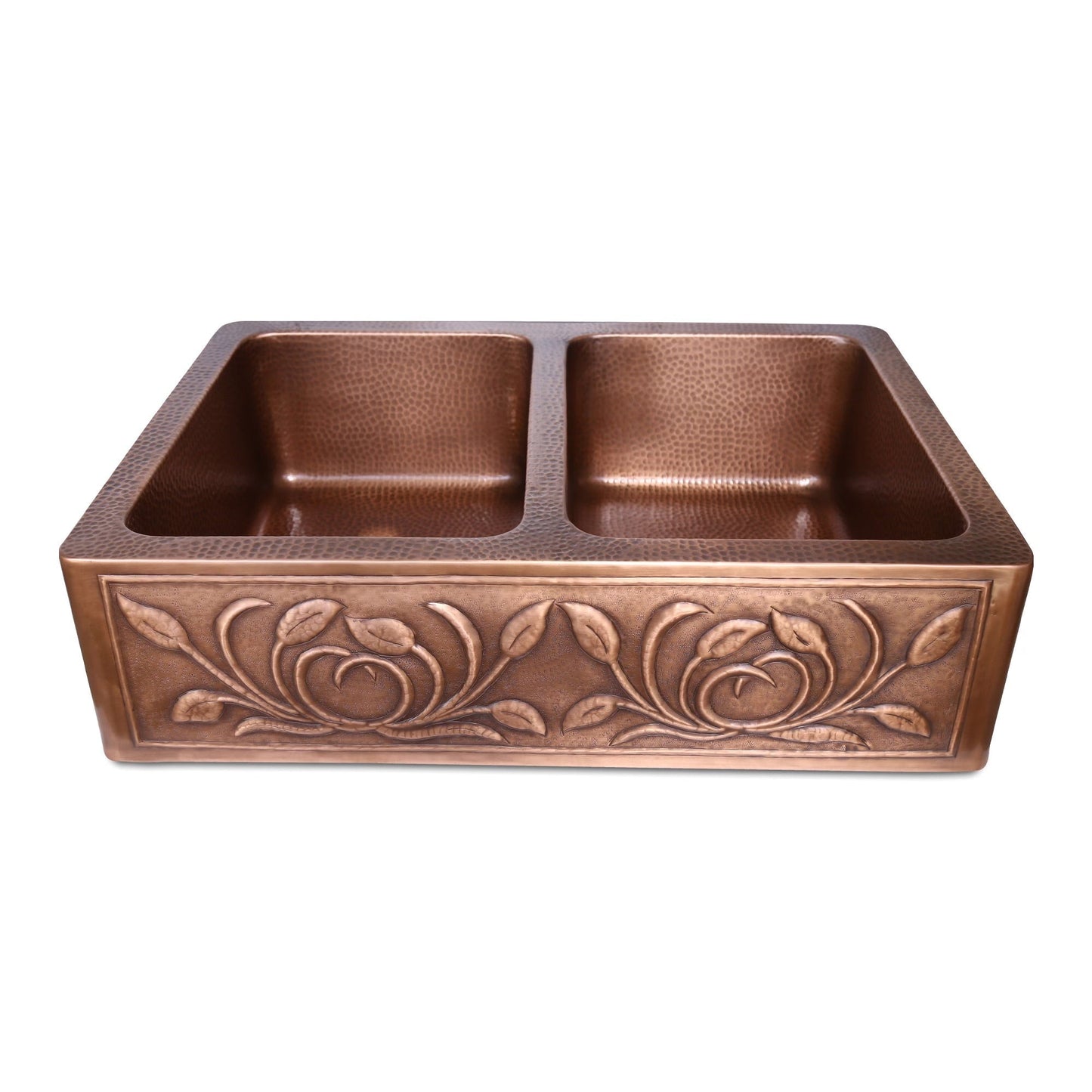 Copper Petal Front Double Bowl Farmhouse Sink