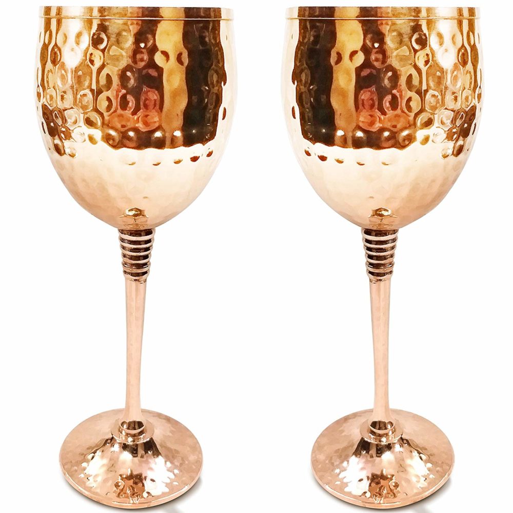 Polished Hammered Copper Wine Glasses