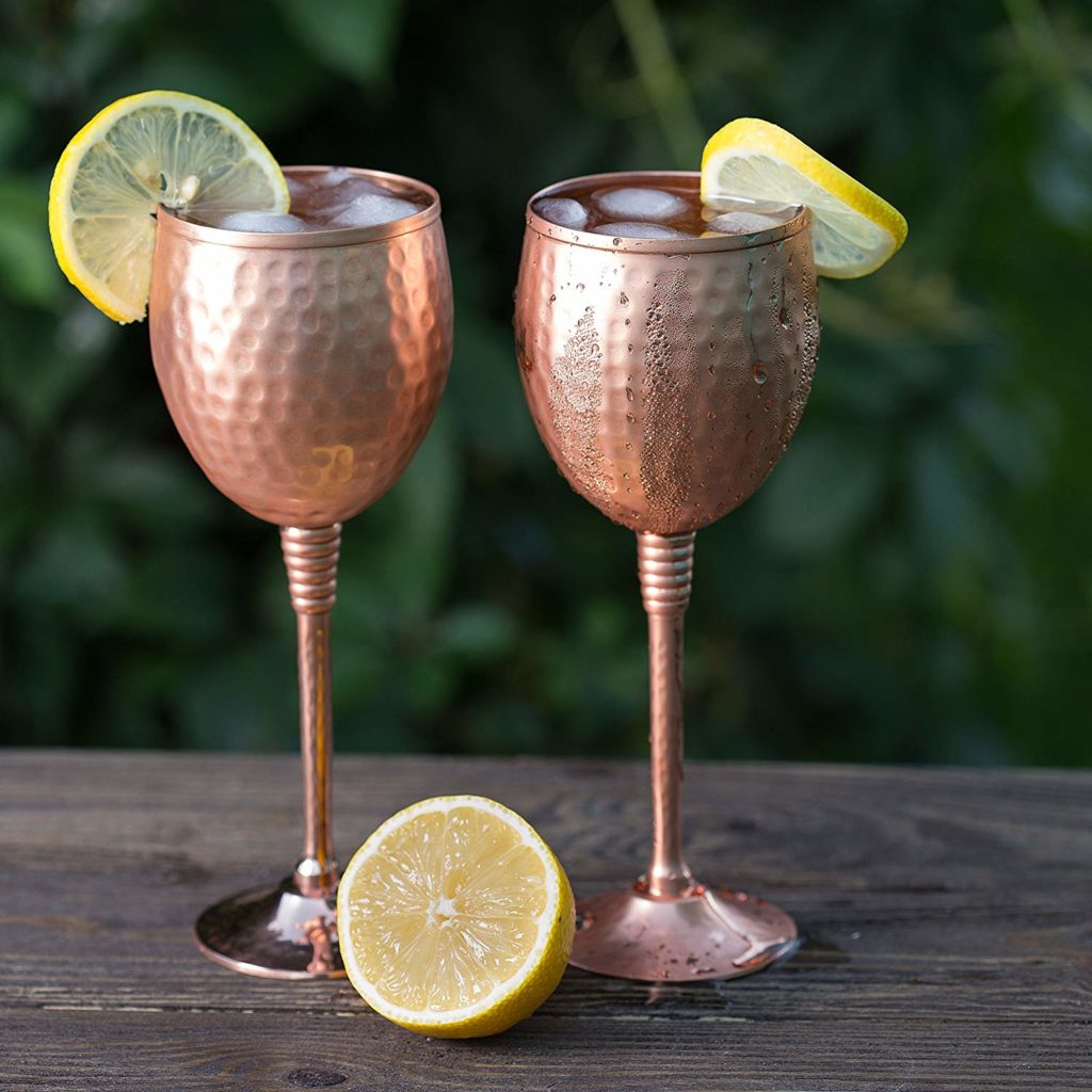 Polished Hammered Copper Wine Glasses