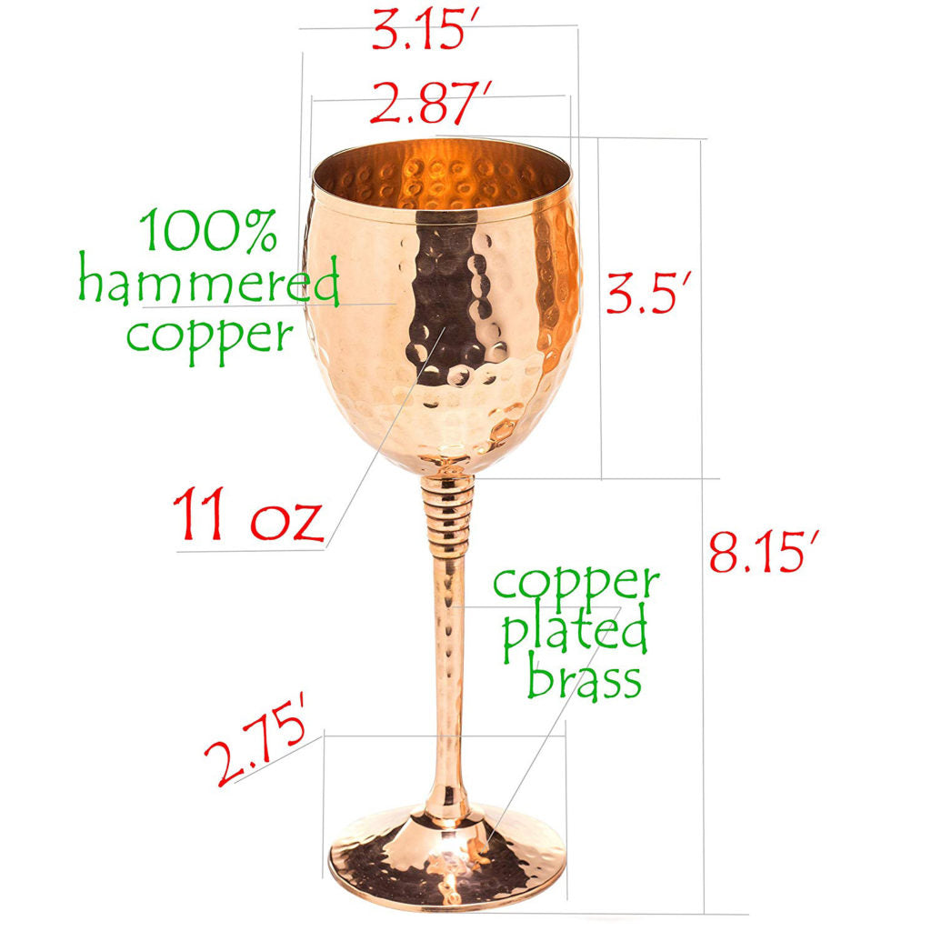 Polished Hammered Copper Wine Glasses