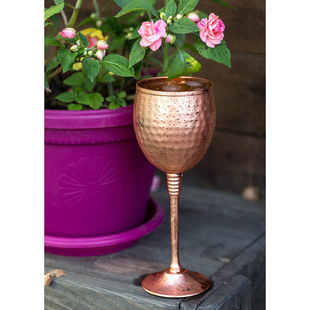 Polished Hammered Copper Wine Glasses