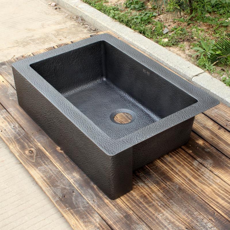 Copper Farmhouse Sink Large Black Hammered